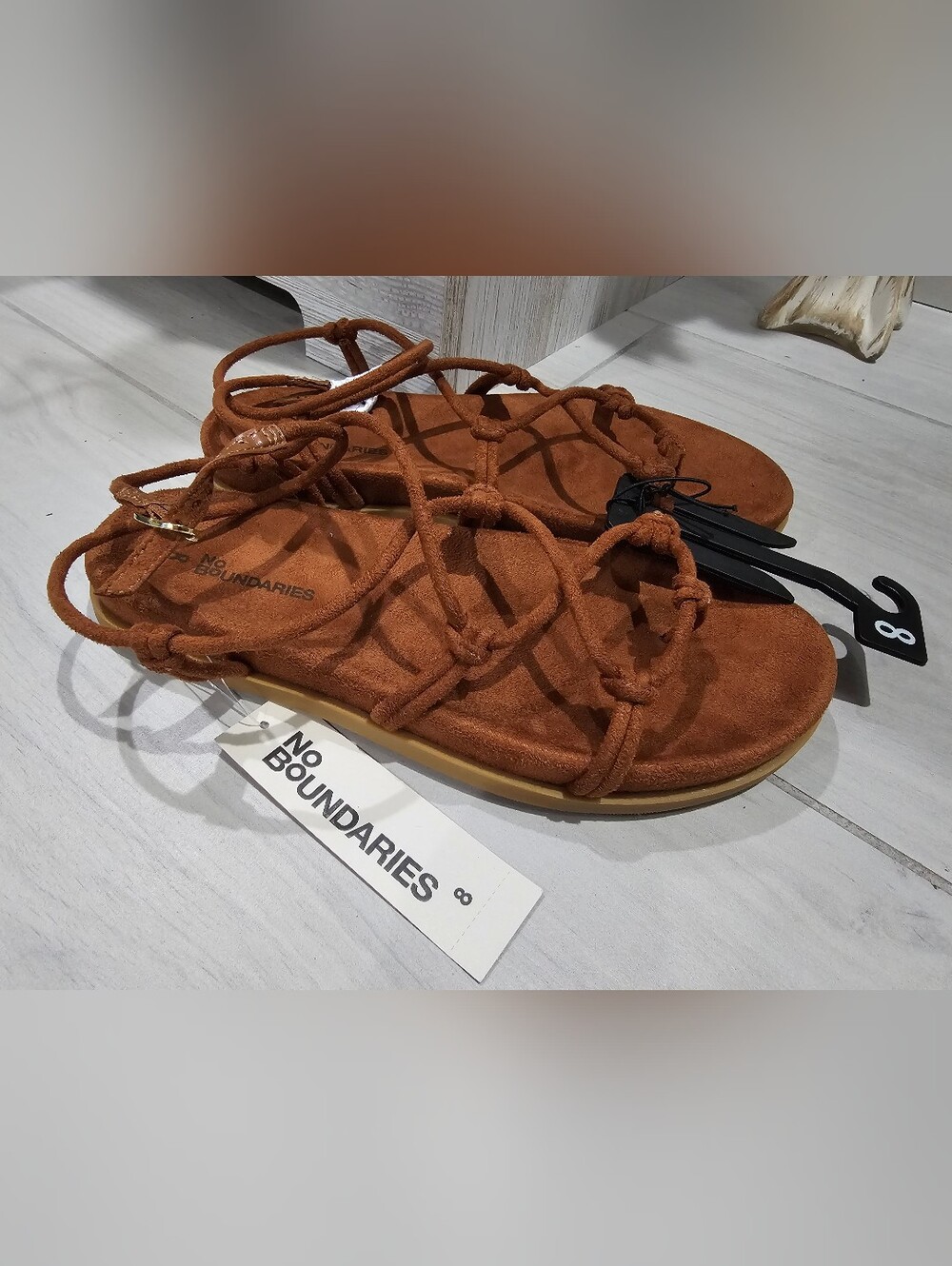 No Boundaries Women's Brown Tan Lace-Up Comfort Footbed Sandals Size 8 New